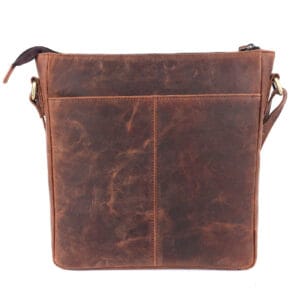 Brown leather crossbody bag designed for professional use and company branding