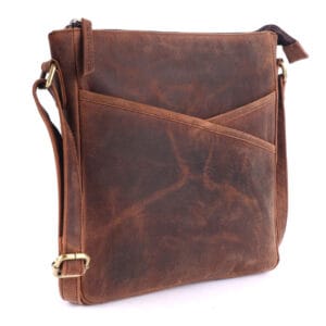 Brown handcrafted leather crossbody bag from a premium leather shop