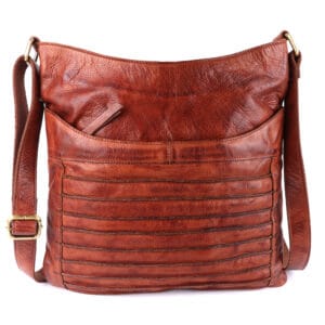 Brown leather shoulder bag handcrafted by leather bags exporter in India