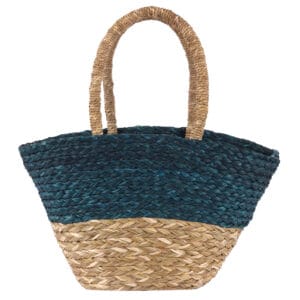 Two-tone handcrafted jute and cotton tote bag with sturdy natural handles by a reputed cotton exporter in India.