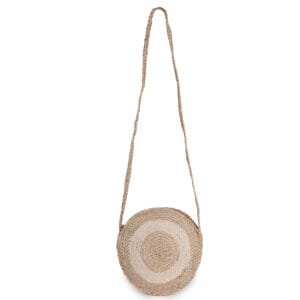 Round jute sling bag with long strap – handcrafted by leading jute exporter