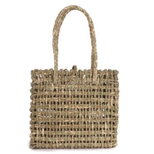 Handwoven eco-friendly jute tote bag with natural finish and sturdy handles