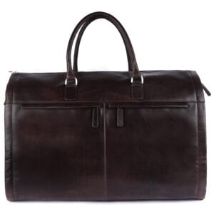 Dark brown genuine leather travel bag with dual handles by The Leather Company