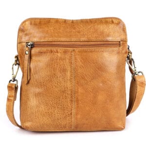 Handcrafted luxury leather crossbody bag in golden tan color with antique brass fittings
