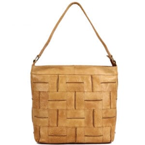Premium camel colored wooven Leather Everyday carry Handbag