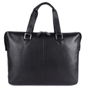 High Quality Leather Goods - Sleek black leather laptop bag with dual handles and a minimalist design
