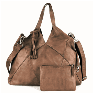 Premium Leather Hobo Bag in Mocha Mousse color with Detachable Pouch and Tassel Detail