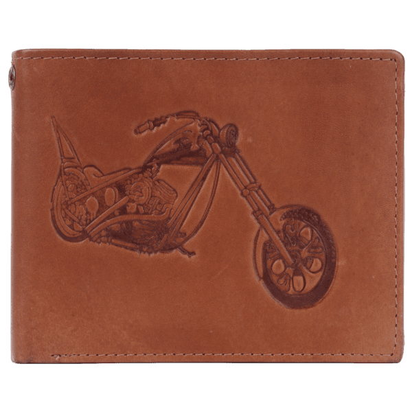 Motorcycle Engraved Leather Biker Wallet with Chain - Image 3