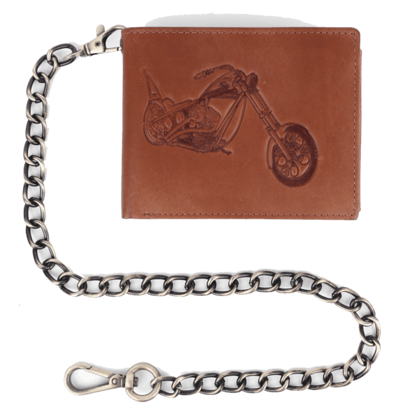 Motorcycle Engraved Leather Biker Wallet with Chain
