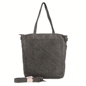 Woven Leather Tote Bag in Charcoal Grey with Detachable Strap