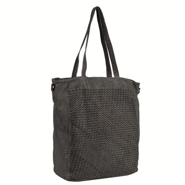 Woven Leather Tote Bag in Charcoal Grey with Detachable Strap - Image 4