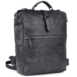 Black leather trend backpack with minimalist design, crafted by a trusted leather goods manufacturer.
