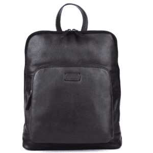 A sleek black leather backpack from the best Indian leather brands, designed for modern professionals and travellers, featuring a minimalist design and premium craftsmanship.