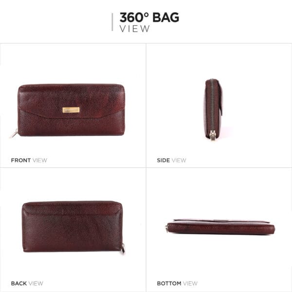 Classic Maroon Zip-Around Leather Women Wallet - Image 4