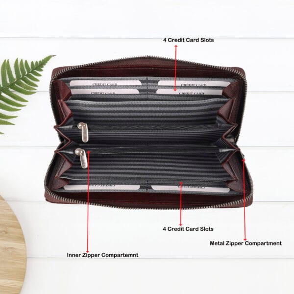 Classic Maroon Zip-Around Leather Women Wallet - Image 3