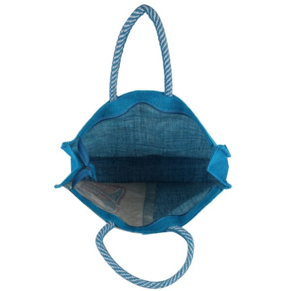 Blue Madhubani Art Jute Tote - Image 4