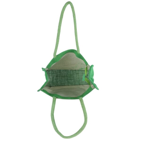 Green Elephant Motif Jute Tote - Image 2