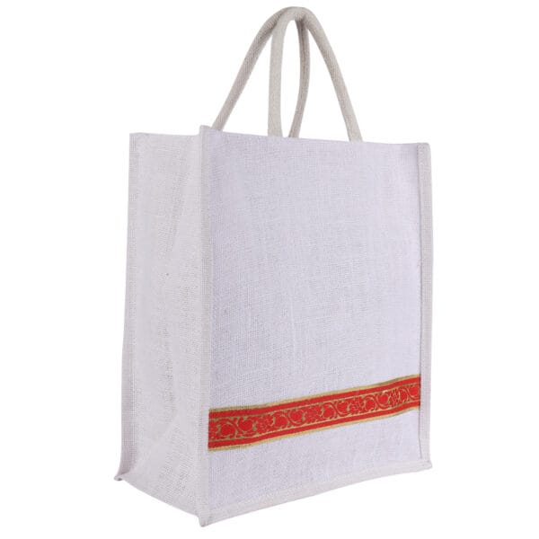 Elegant White Jute Bag with Red Ethnic Border - Image 3