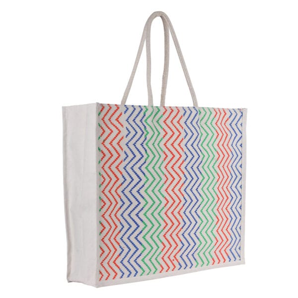 Zigzag Tri-Colour Jute Carry Bag - Image 2