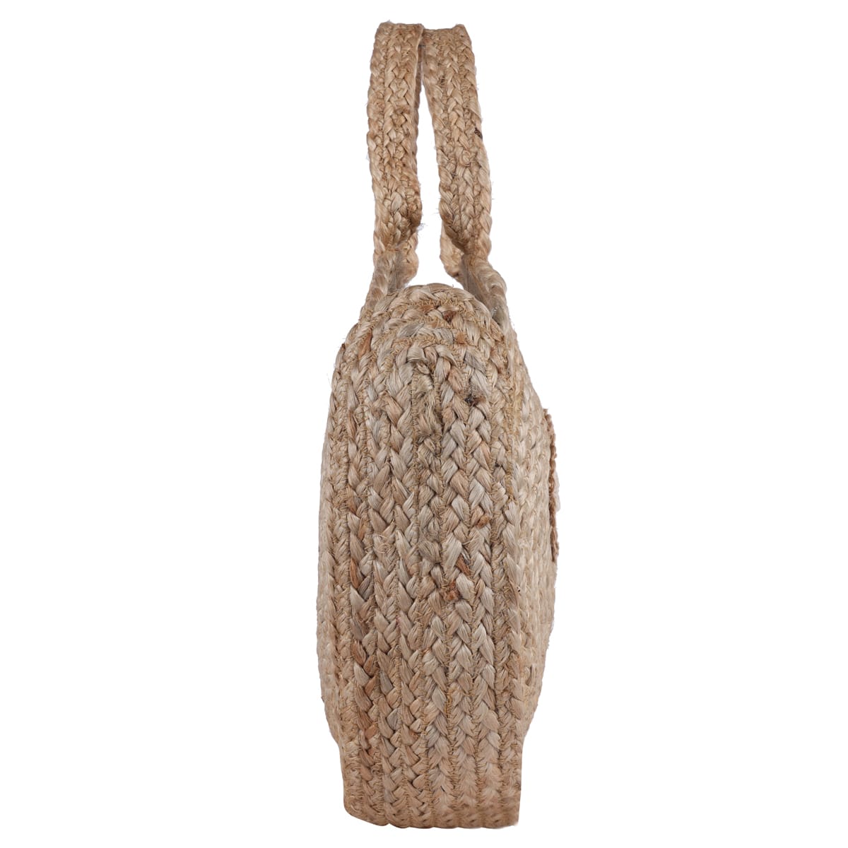 Handmade Round Jute Tote Bag with Crochet Flower Accent - Image 3