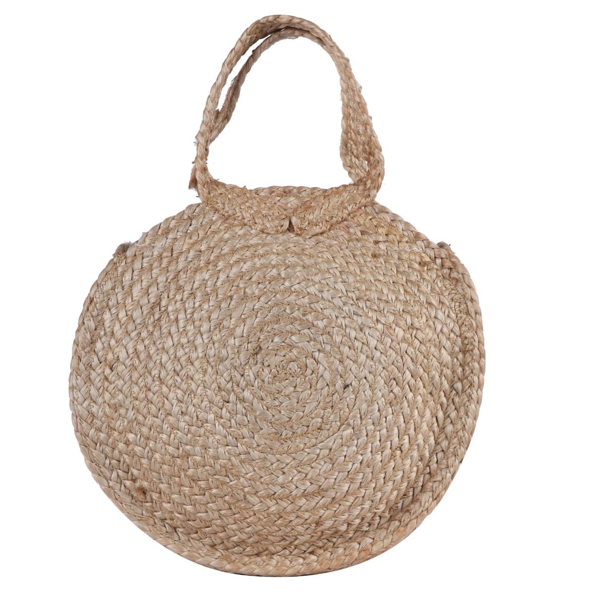 Handmade Round Jute Tote Bag with Crochet Flower Accent - Image 4