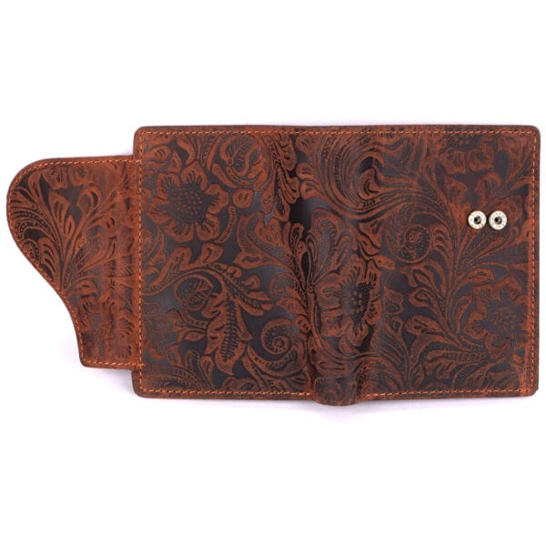 Floral Embossed Vintage Leather Wallet - Image 4