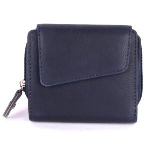 Navy Blue Women Leather Wallet with Flap and Zipper – Wildwoodnest