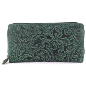 Floral Embossed Leather Zipper Wallet