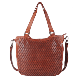 Rust brown leather tote with woven front texture, dual shoulder handles, and detachable strap.Rust brown leather tote with woven front texture, dual shoulder handles, and detachable strap.Rust brown leather tote with woven front texture, dual shoulder handles, and detachable strap.Rust brown leather tote with woven front texture, dual shoulder handles, and detachable strap.