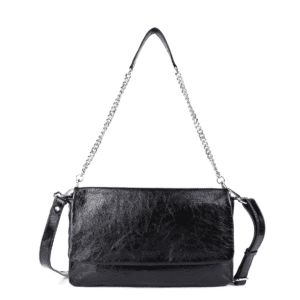 Noir Luxe Chain-Link Leather Shoulder Bag