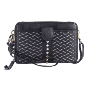Noir Weave – Textured Leather Wristlet Clutch Bag