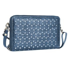 Blue Cutwork Leather Sling Clutch