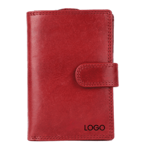 Red Leather Snap Wallet with Logo Placement
