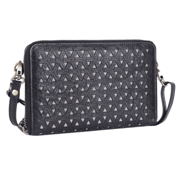 Black Laser-Cut Leather Sling Clutch