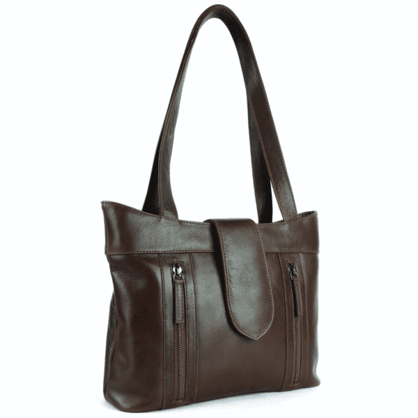 Classic Dual-Zip Women's HandBag – Genuine Leather in Rich Brown - Image 2