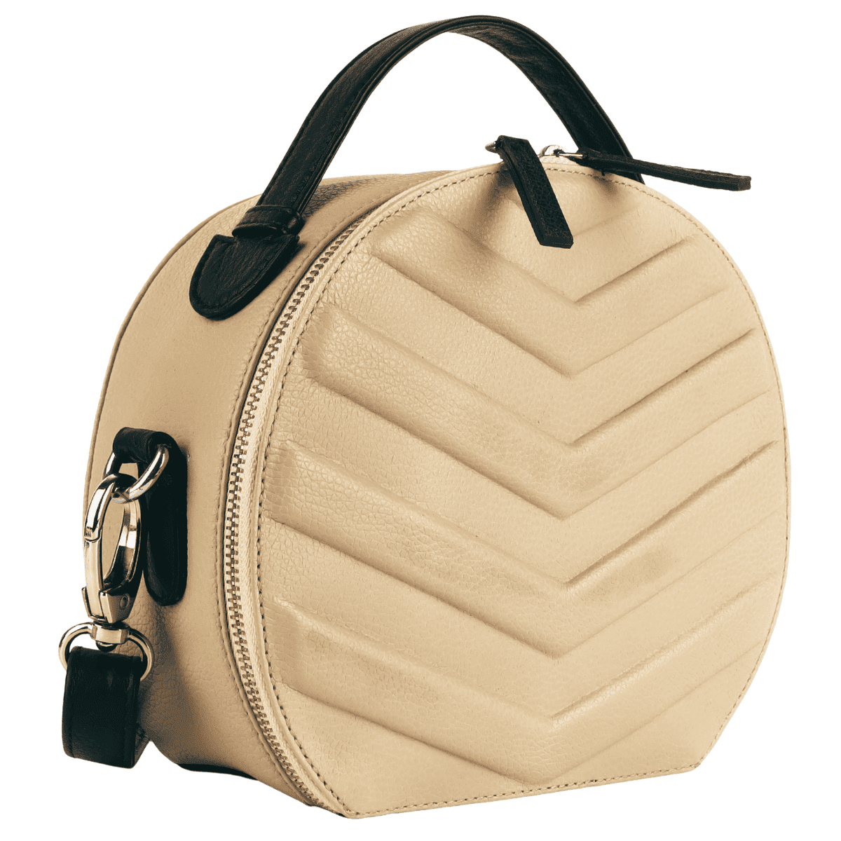 Round Quilted Leather Sling – Nude Beige - Image 5