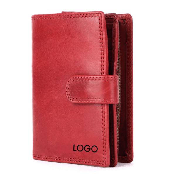 Red Leather Snap Wallet with Logo Placement - Image 2