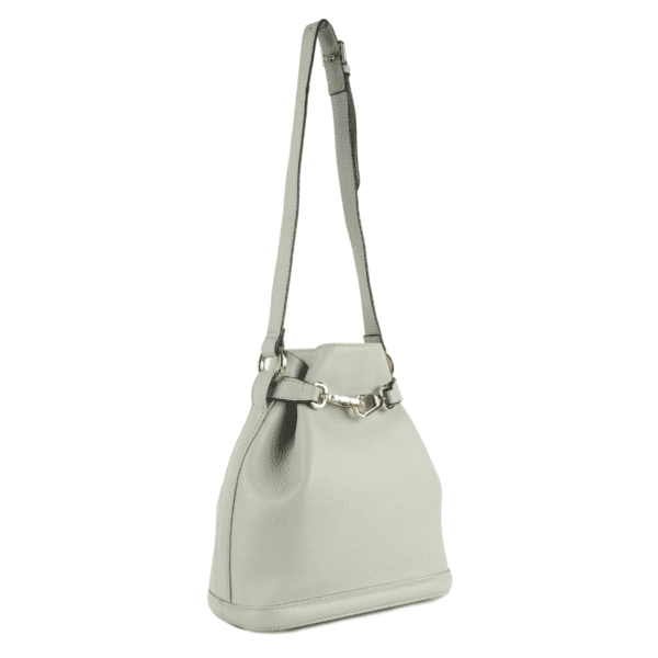 Bucket Shoulder Bag – Light Dove Grey with Gold Accent Buckle - Image 5