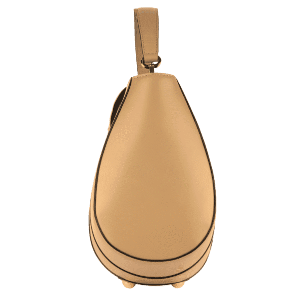 Classic Beige Structured Leather Handbag – Gold Lock Edition - Image 3