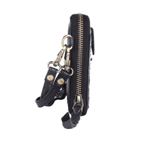 Noir Weave – Textured Leather Wristlet Clutch Bag - Image 4