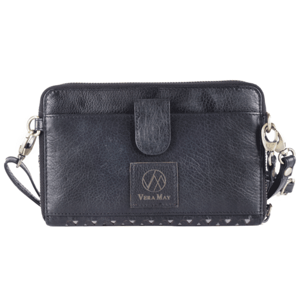 Black Laser-Cut Leather Sling Clutch - Image 2