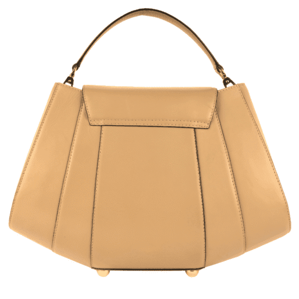 Classic Beige Structured Leather Handbag – Gold Lock Edition - Image 4