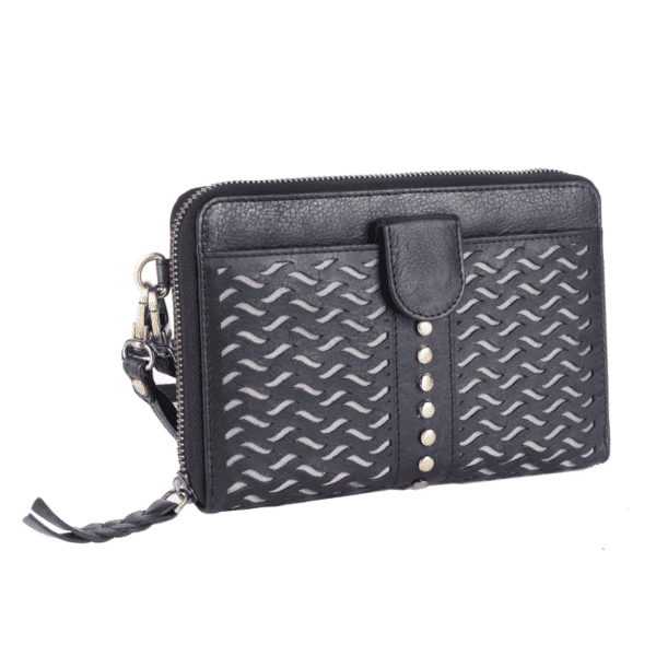 Noir Weave – Textured Leather Wristlet Clutch Bag - Image 5