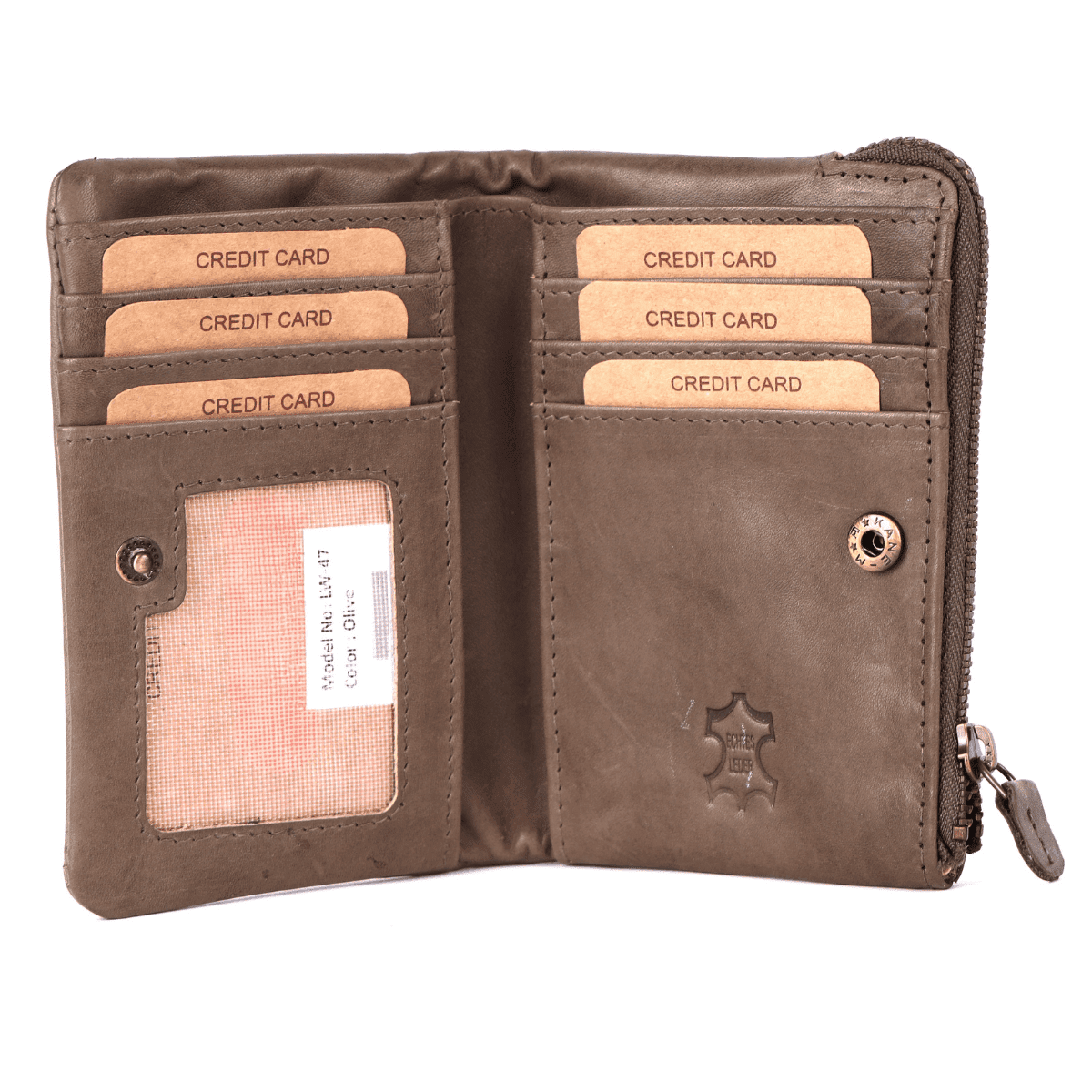 Minimalist Brown Leather Zip Wallet - Image 2