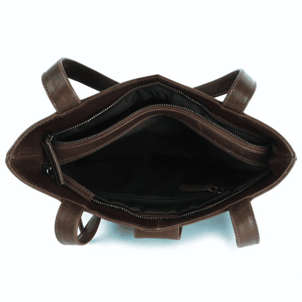 Classic Dual-Zip Women's HandBag – Genuine Leather in Rich Brown - Image 3