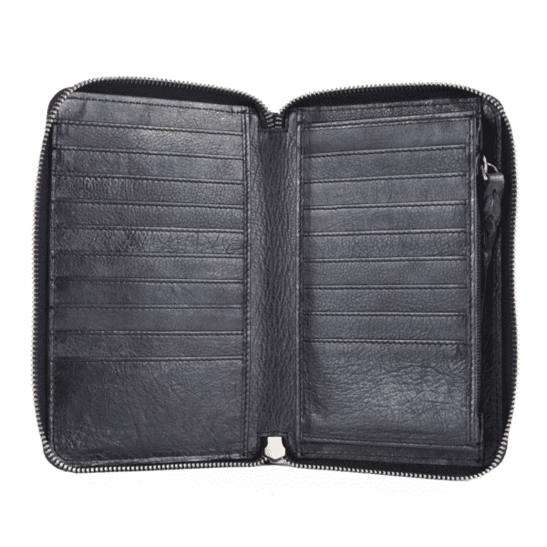 Black Laser-Cut Leather Sling Clutch - Image 3