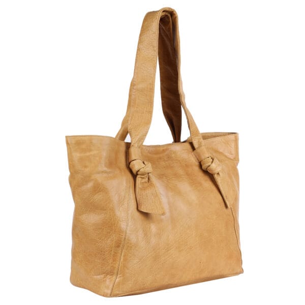 Classic Tan Knotted Strap Leather Tote Bag - Image 2