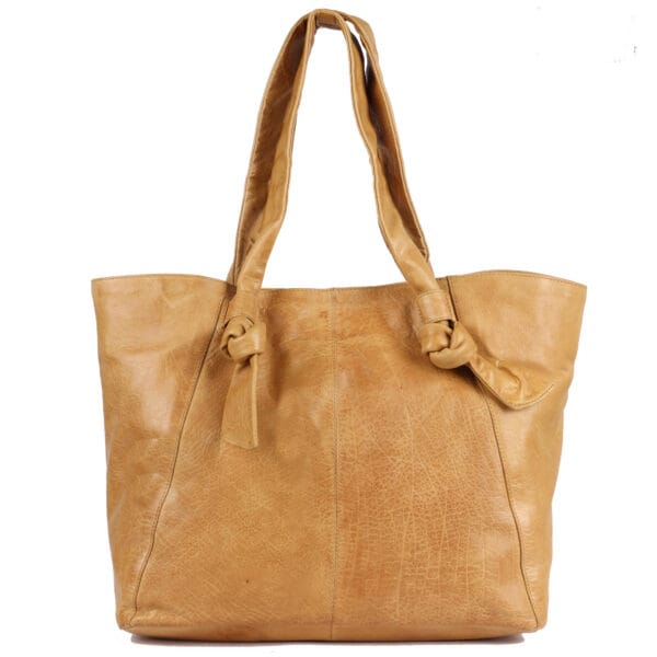 Classic Tan Knotted Strap Leather Tote Bag - Image 4