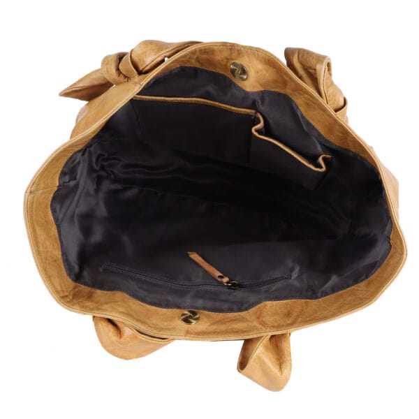 Classic Tan Knotted Strap Leather Tote Bag - Image 5