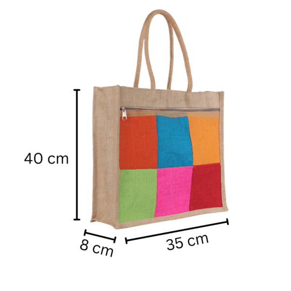 Multicolor Patchwork Jute Tote Bag - Image 5